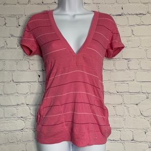 SO Pink Striped Hooded Short Sleeve Top